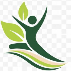 Ícone de silhueta humana estilizada com folhas verdes, representando saúde natural e vitalidade.
